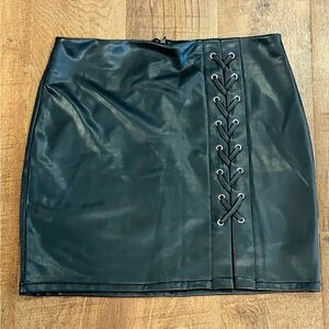 Black Faux Leather Lace-Up Skirt